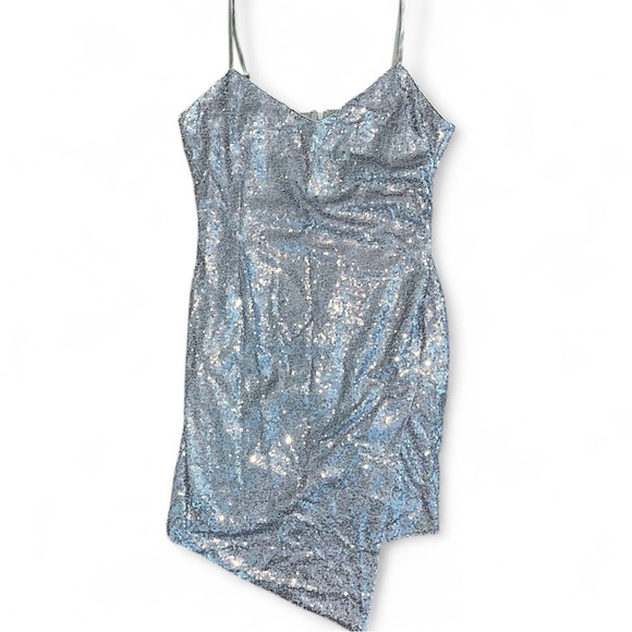 Lulus All Over Sequence Mini Dress Asymmetrical Bodycon Sparkly Women’s M - Picture 3 of 9